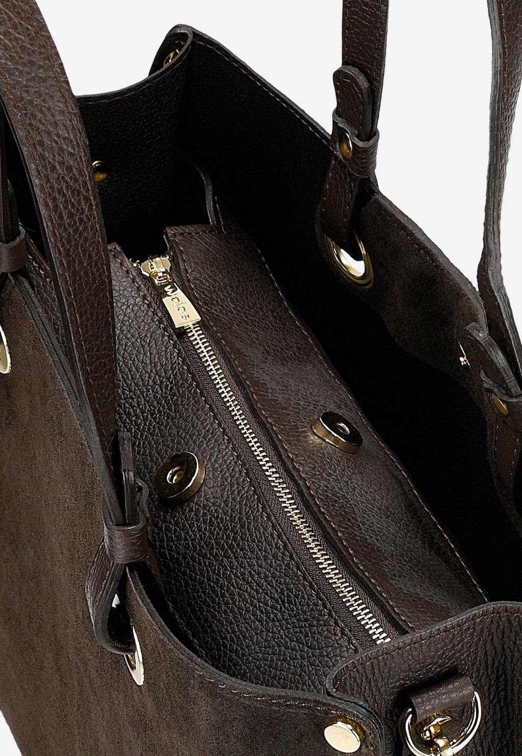 Duża ciemnobrązowa torebka damska z dwoiny welurowej 80427-72 Widok 6