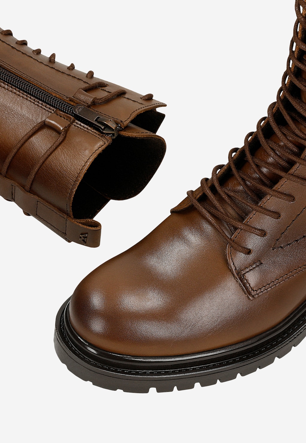 Wysokie brązowe bikery damkskie ze skóry licowej 64130-52 Widok 6