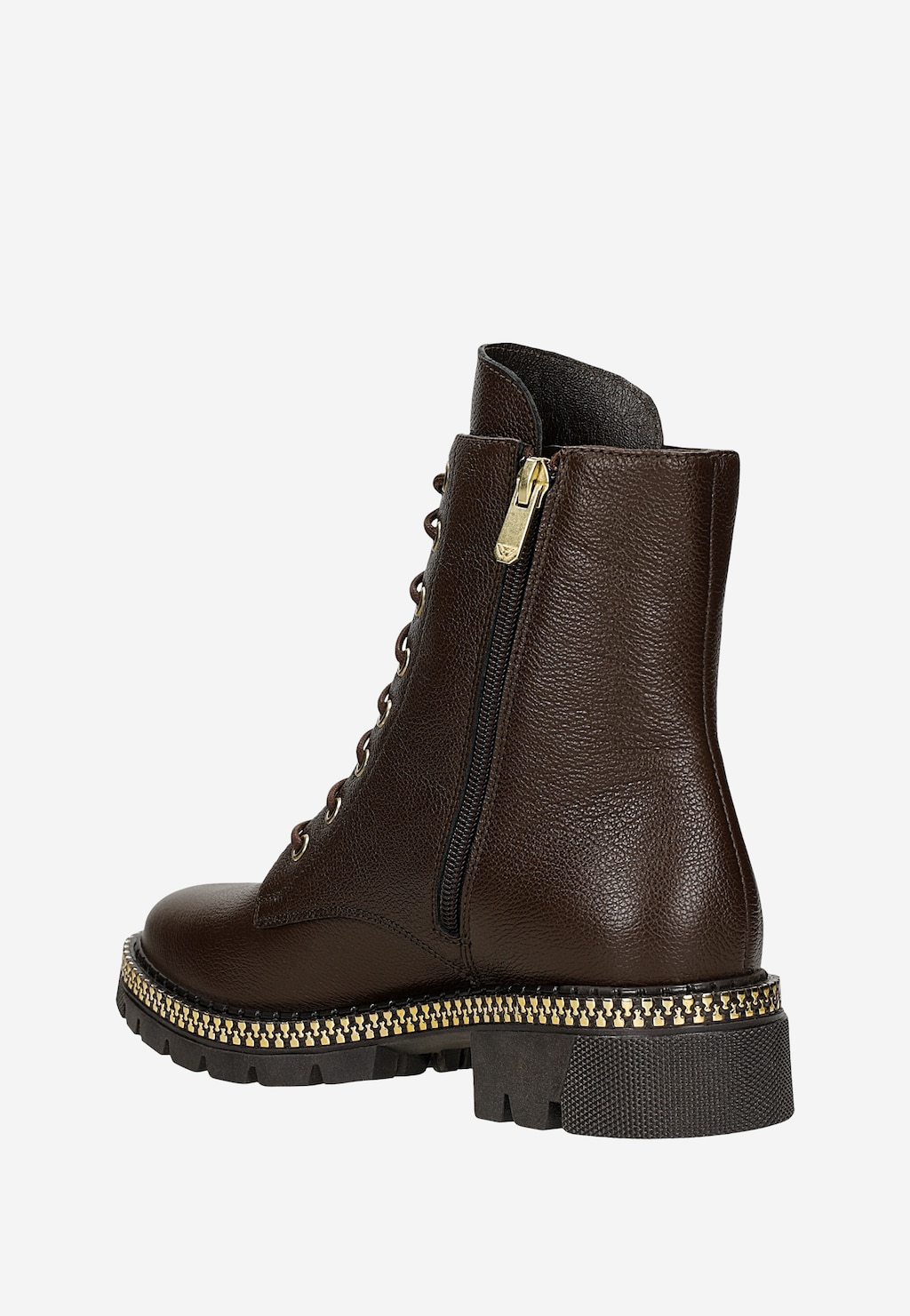 Hnedé čokoládové dámske kotníkové topánky so zlatým zipsom 64139-52 Widok 3