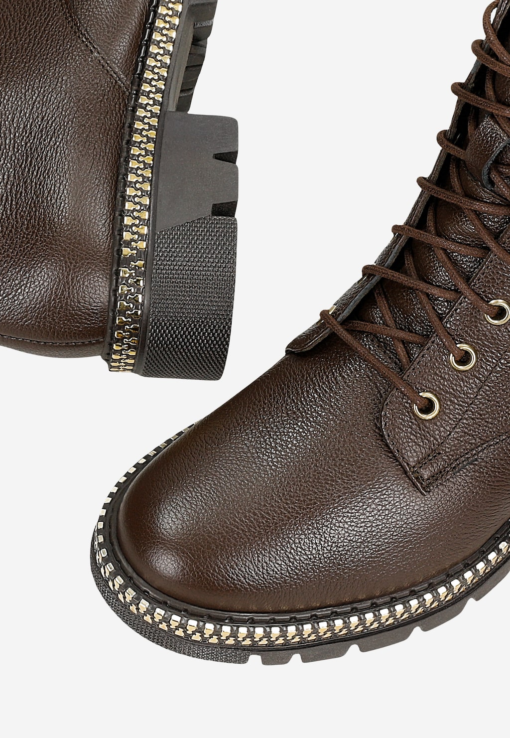 Hnedé čokoládové dámske kotníkové topánky so zlatým zipsom 64139-52 Widok 6