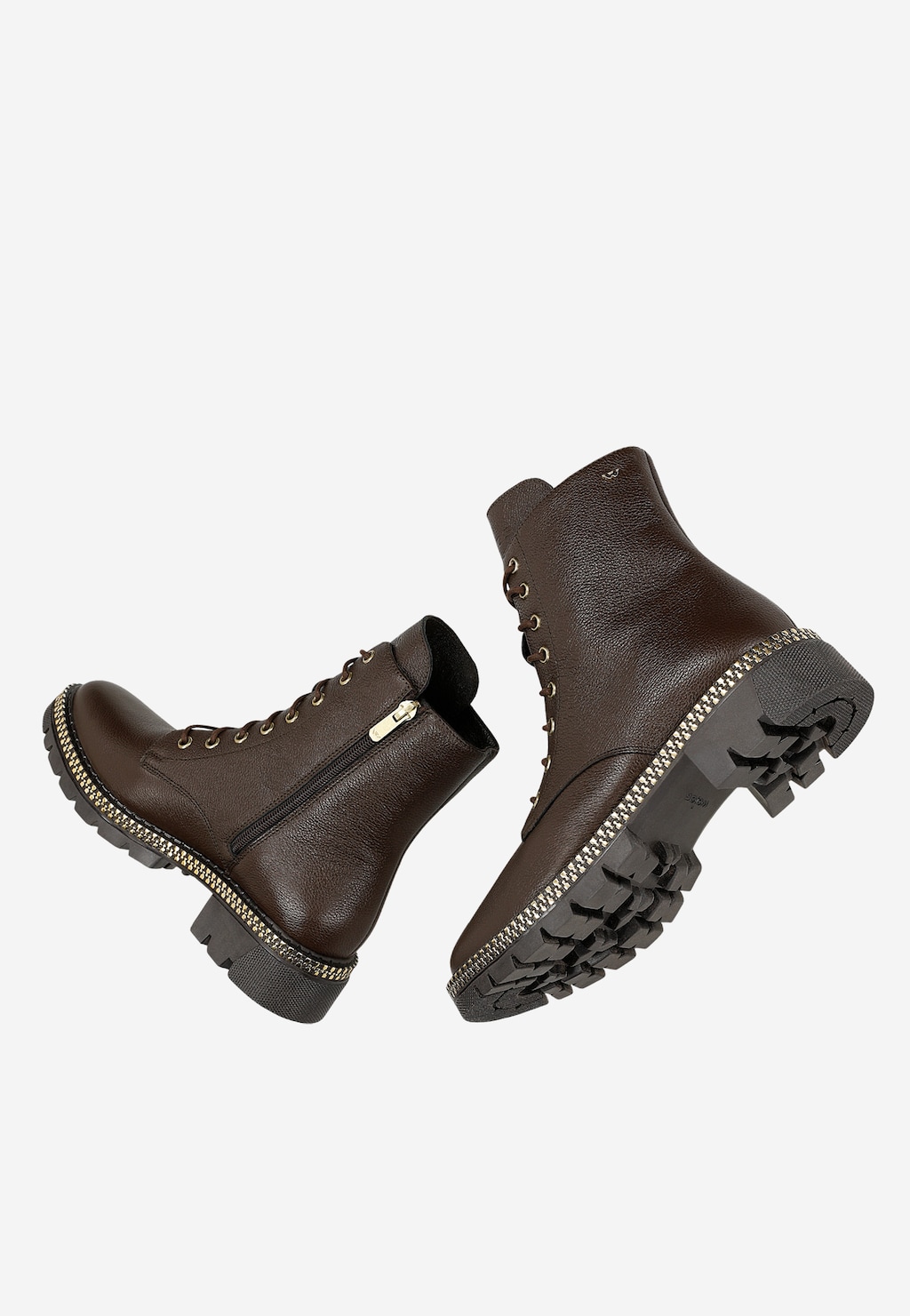 Hnedé čokoládové dámske kotníkové topánky so zlatým zipsom 64139-52 Widok 7