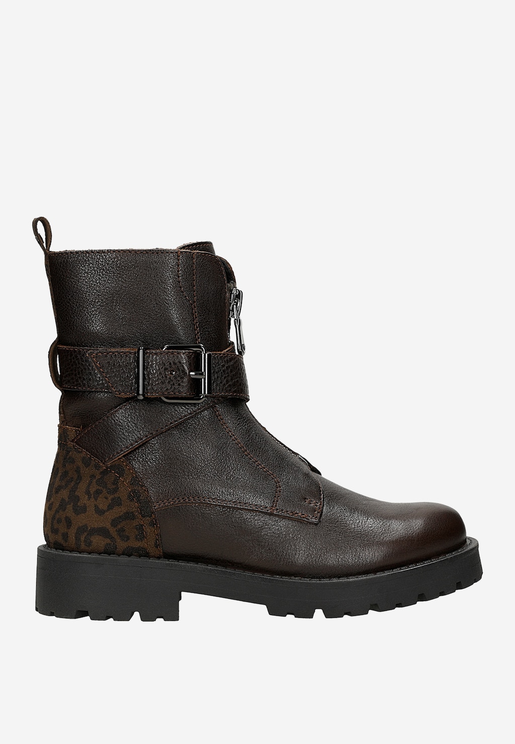 Brązowe skórzane botki ze wstawką w panterkę 55362-72 Widok 1