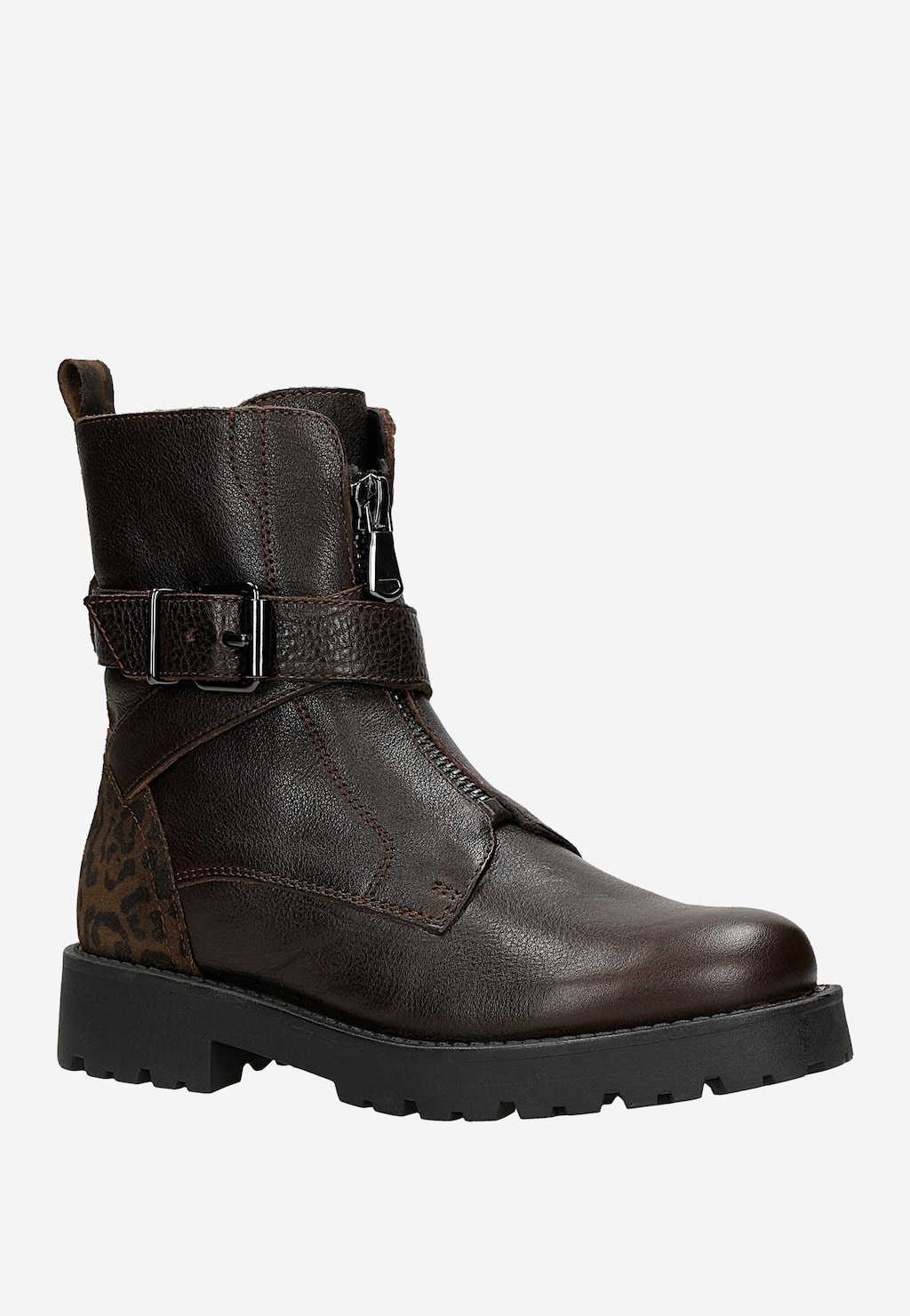 Brązowe skórzane botki ze wstawką w panterkę 55362-72 Widok 2