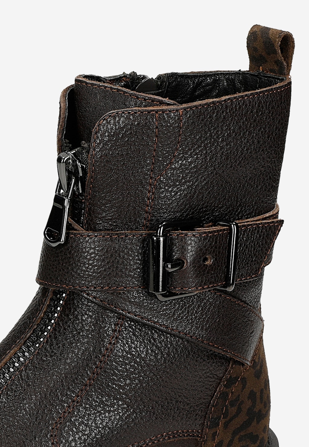 Brązowe skórzane botki ze wstawką w panterkę 55362-72 Widok 6