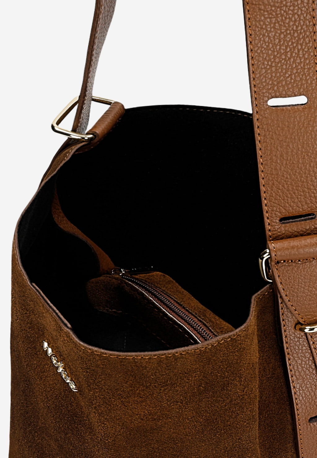 Brązowa torebka worek z dwoiny welurowej 80394-73 Widok 7