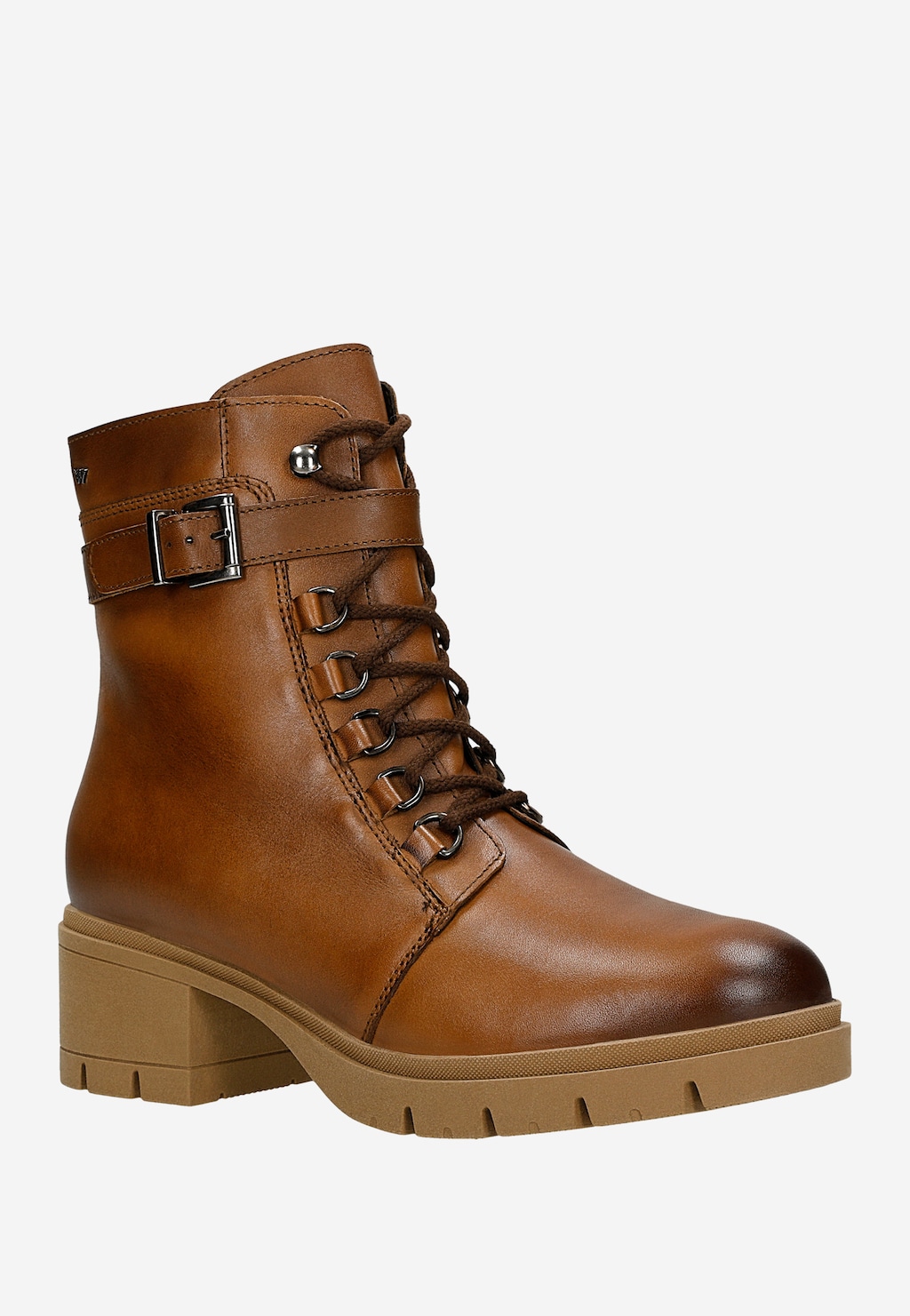 Brązowe skórzane trzewiki damskie na obcasie 64141-53 Widok 2