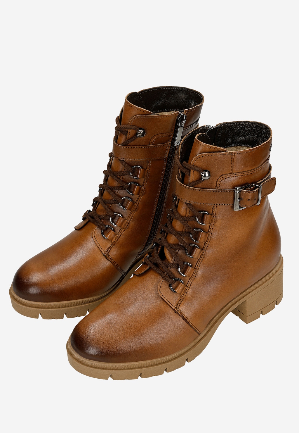 Brązowe skórzane trzewiki damskie na obcasie 64141-53 Widok 6