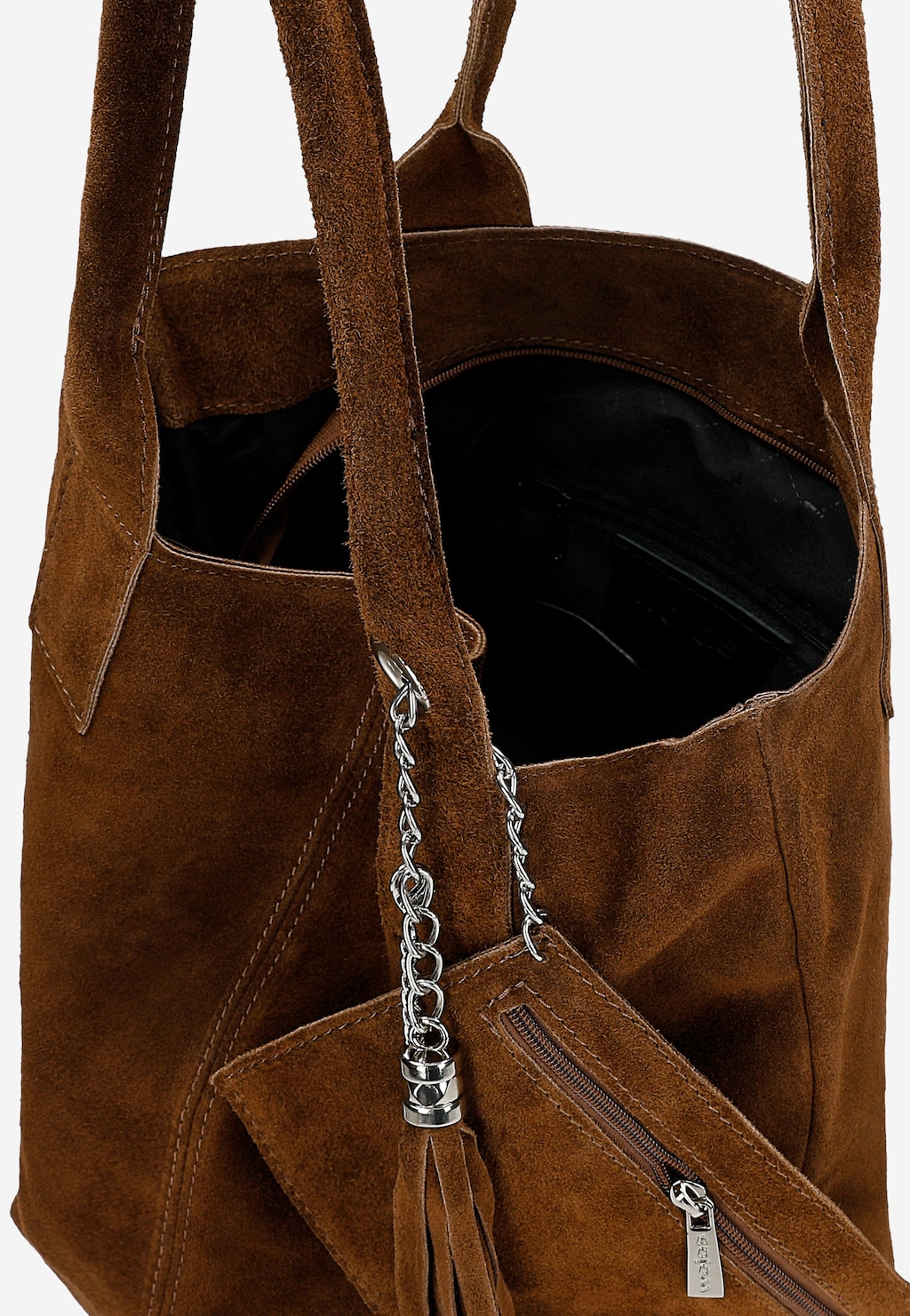 Brązowa shopperka damska z dwoiny welurowej 80288-62 Widok 4