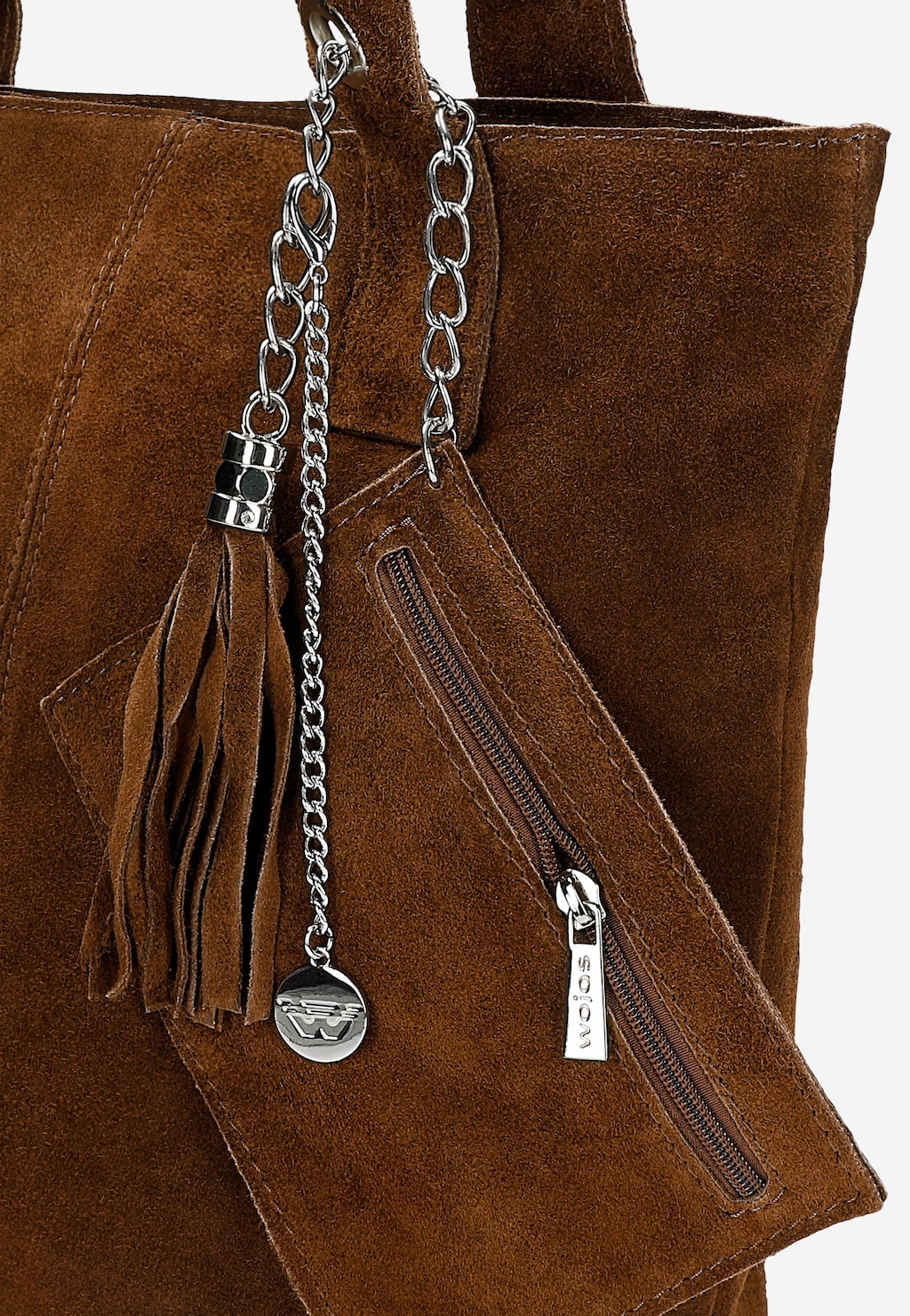 Brązowa shopperka damska z dwoiny welurowej 80288-62 Widok 5