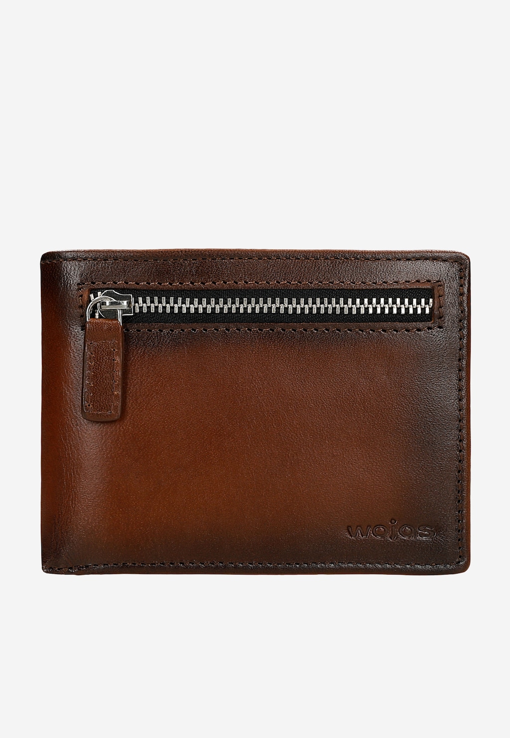 Brązowy skórzany portfel męski z przypalanymi brzegami 91130-53 Widok 1