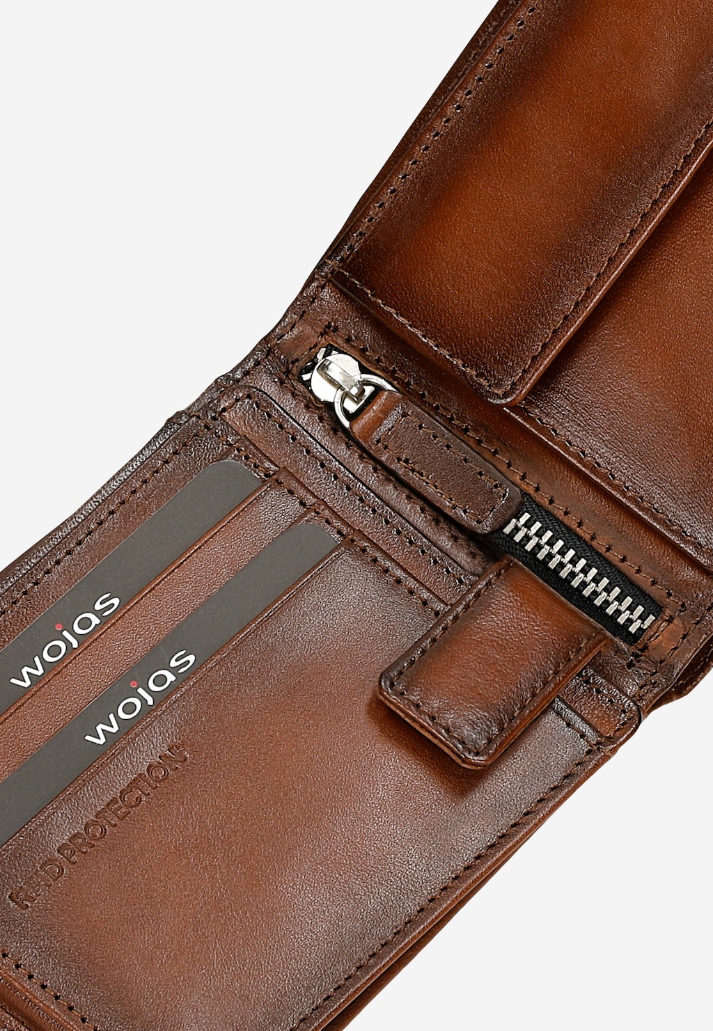 Brązowy skórzany portfel męski z przypalanymi brzegami 91130-53 Widok 7