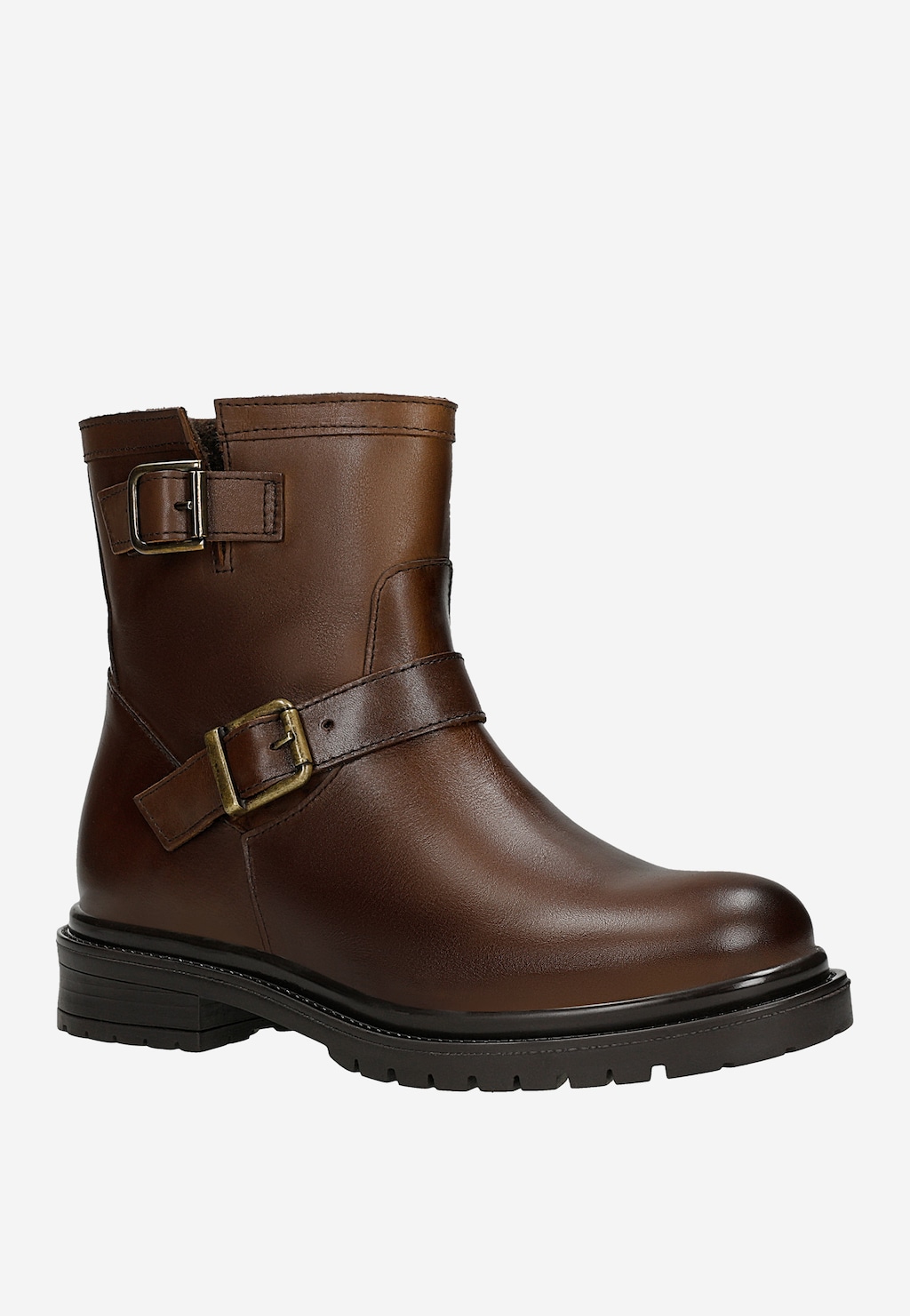 Brązowe botki bikery ze skóry licowej 55370-52 Widok 2