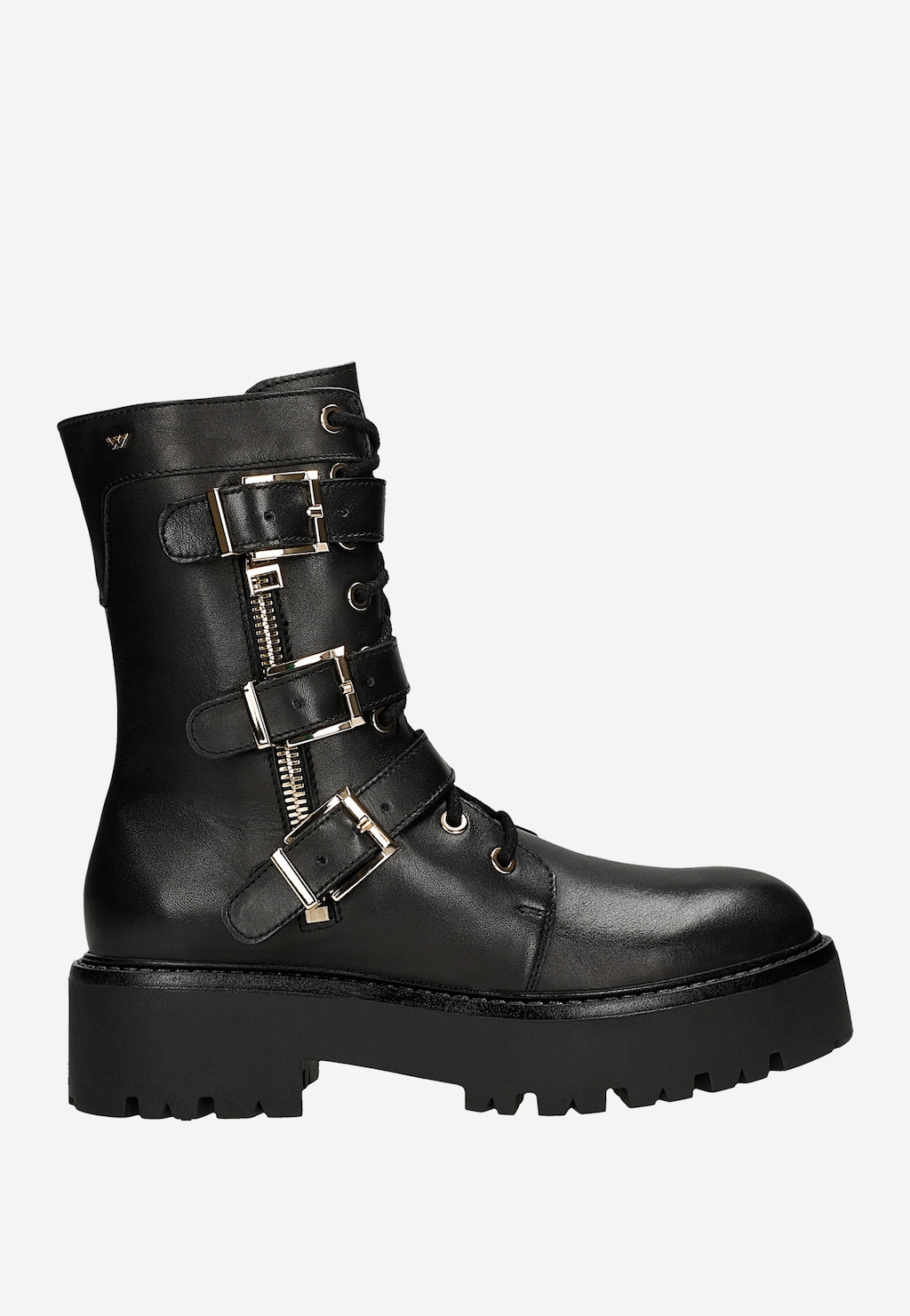 Czarne trzewiki ze skóry naturalnej z metalowymi klamrami i masywną podeszwą 64153-51 Widok 1