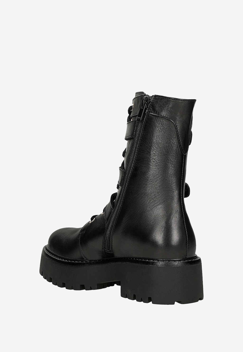 Czarne trzewiki ze skóry naturalnej z metalowymi klamrami i masywną podeszwą 64153-51 Widok 3