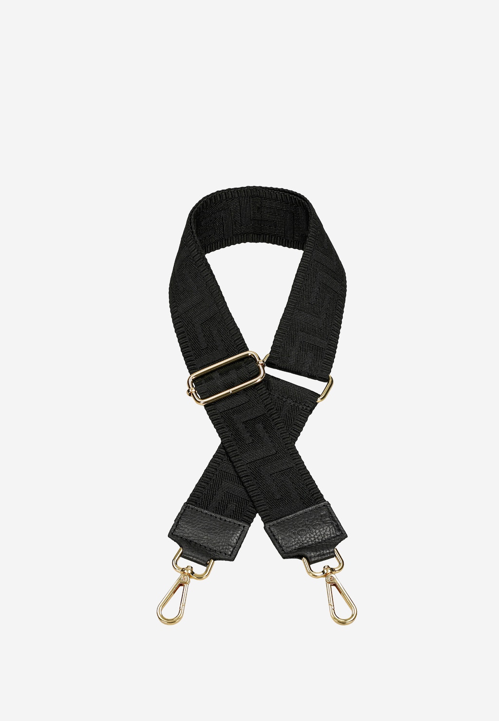 Czarny pasek do torebki z geometrycznym wzorem i złotym zapięciem 90401-81 Widok 2