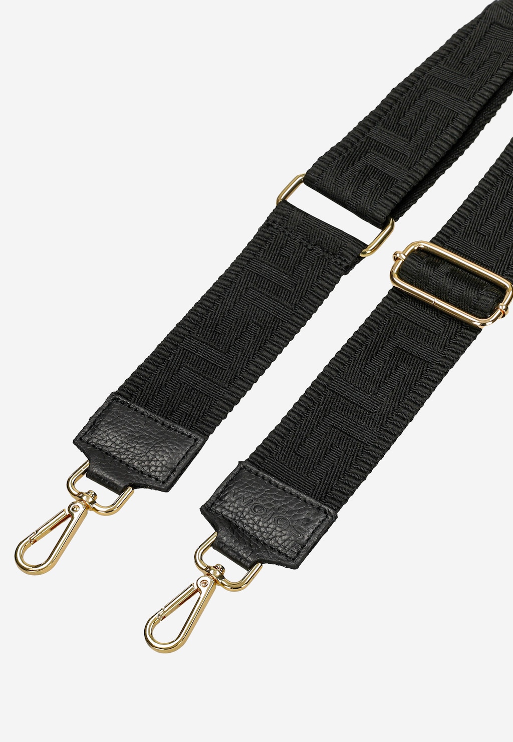 Czarny pasek do torebki z geometrycznym wzorem i złotym zapięciem 90401-81 Widok 3