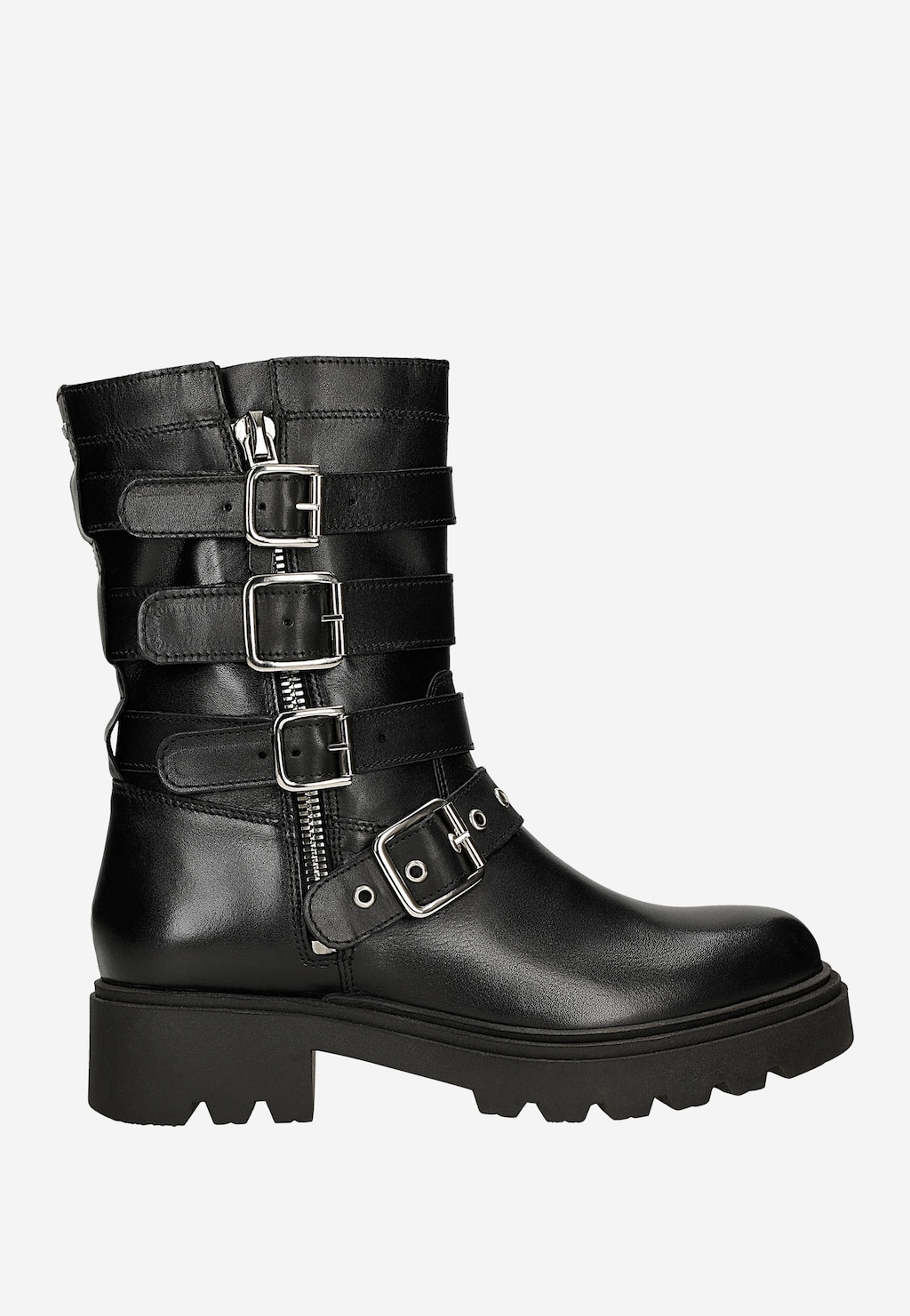 Czarne skórzane bikery z czterema klamrami 55313-51 Widok 1