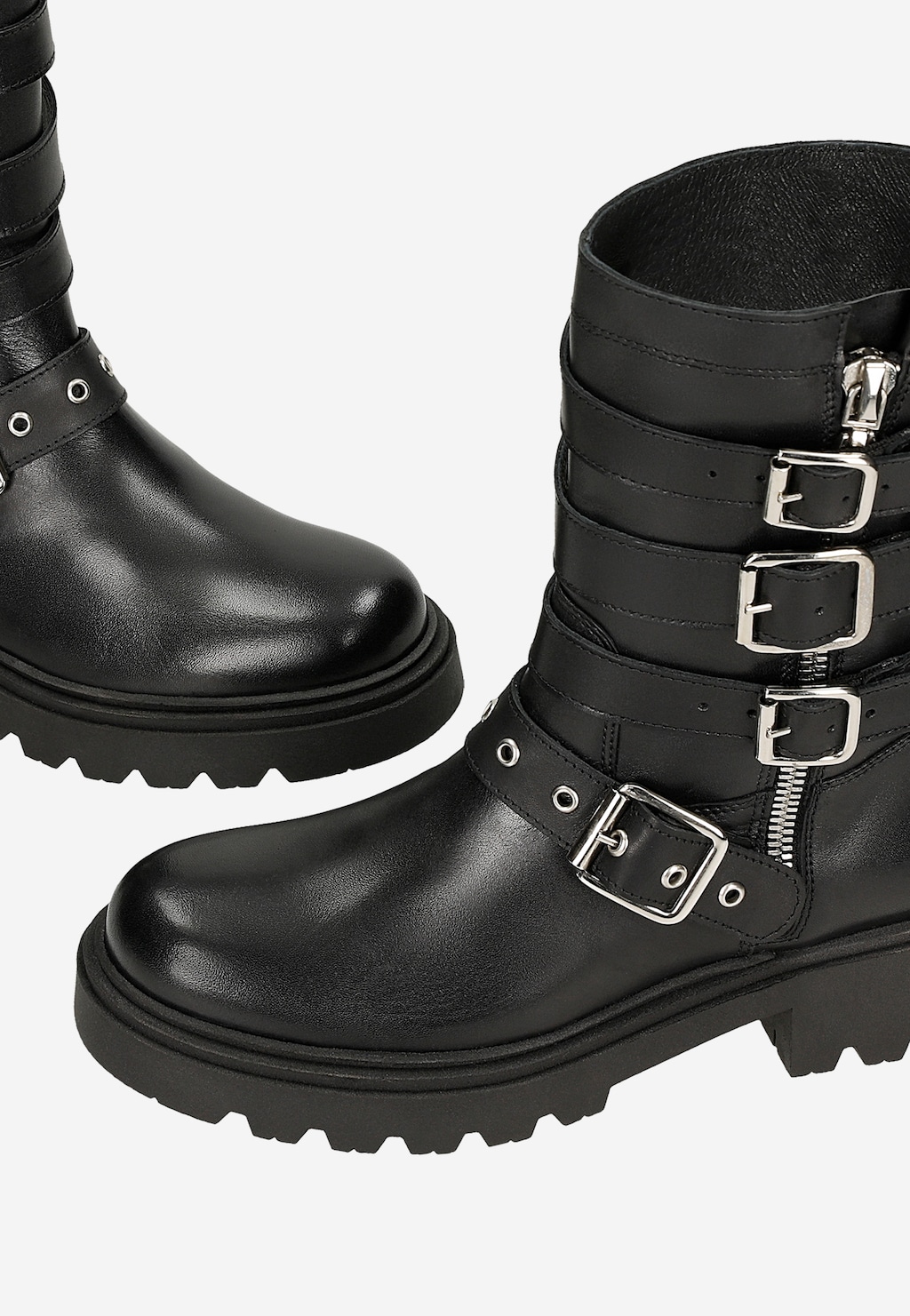 Czarne skórzane bikery z czterema klamrami 55313-51 Widok 7