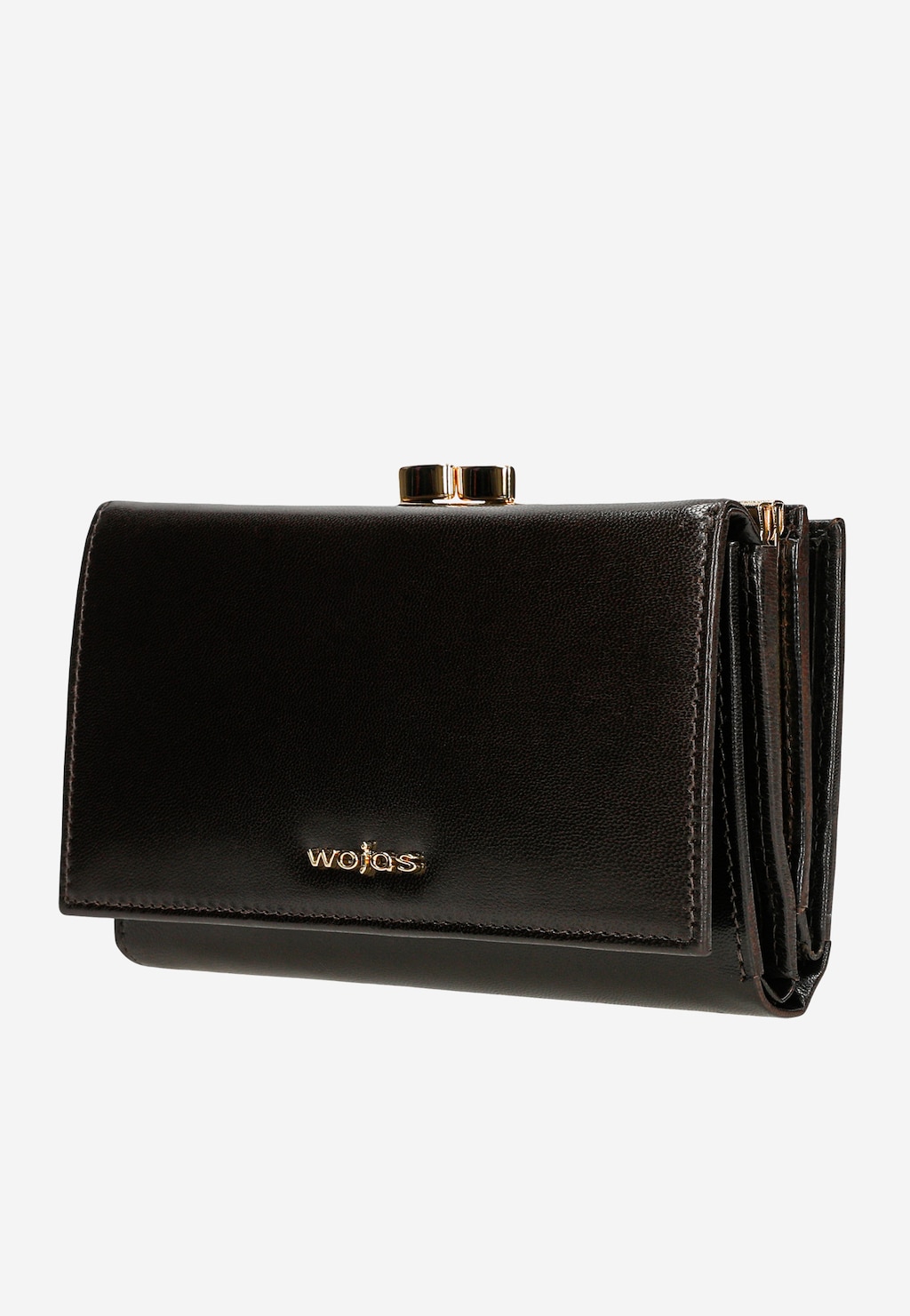 Skórzany czekoladowy portfel damski ze złotymi elementami 91085-52 Widok 2