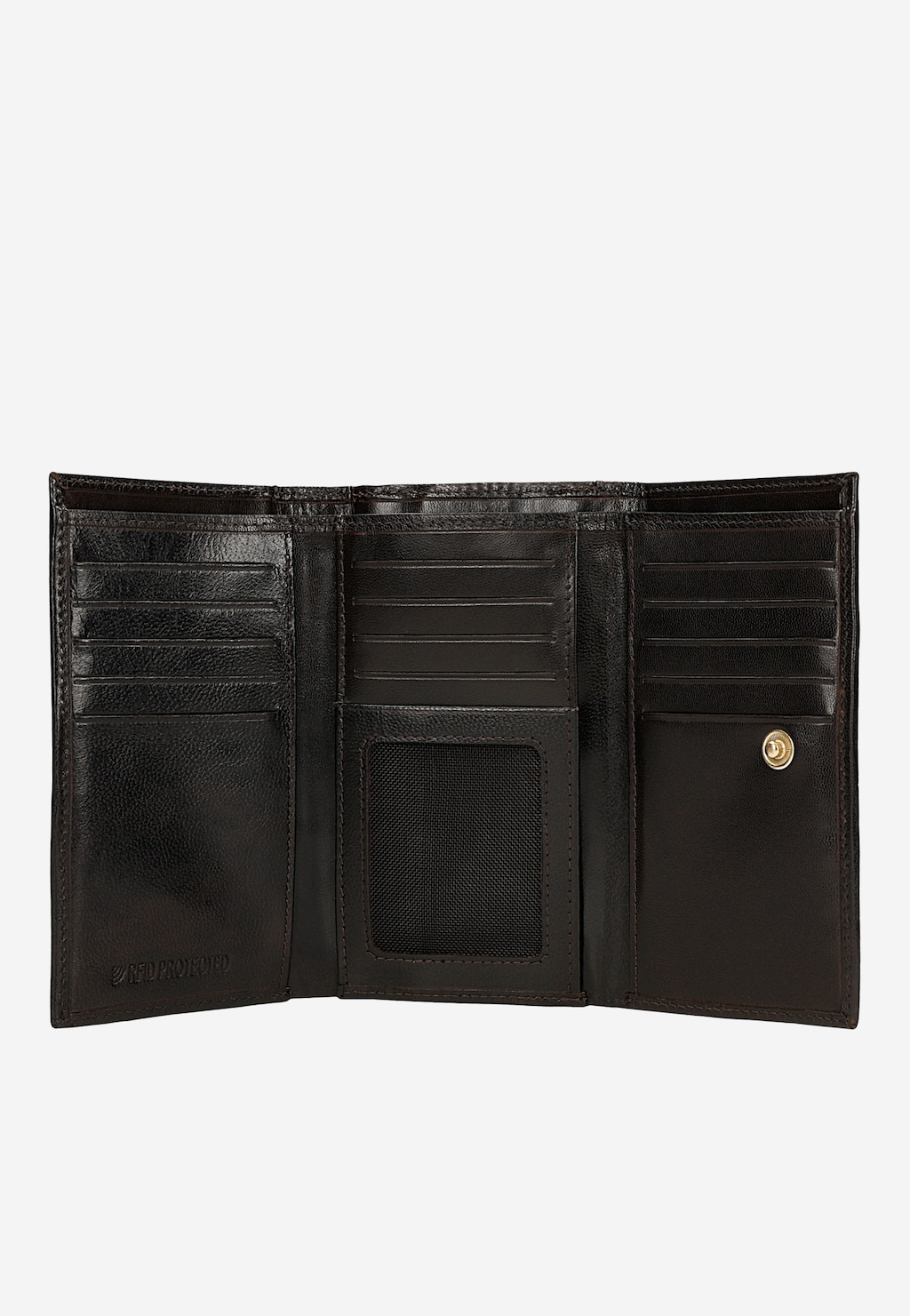 Skórzany czekoladowy portfel damski ze złotymi elementami 91085-52 Widok 4