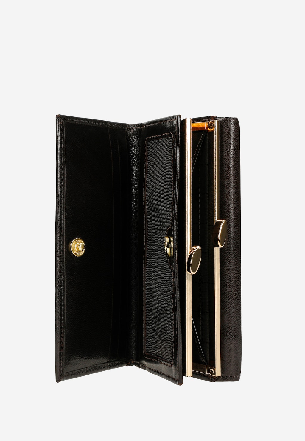 Skórzany czekoladowy portfel damski ze złotymi elementami 91085-52 Widok 5