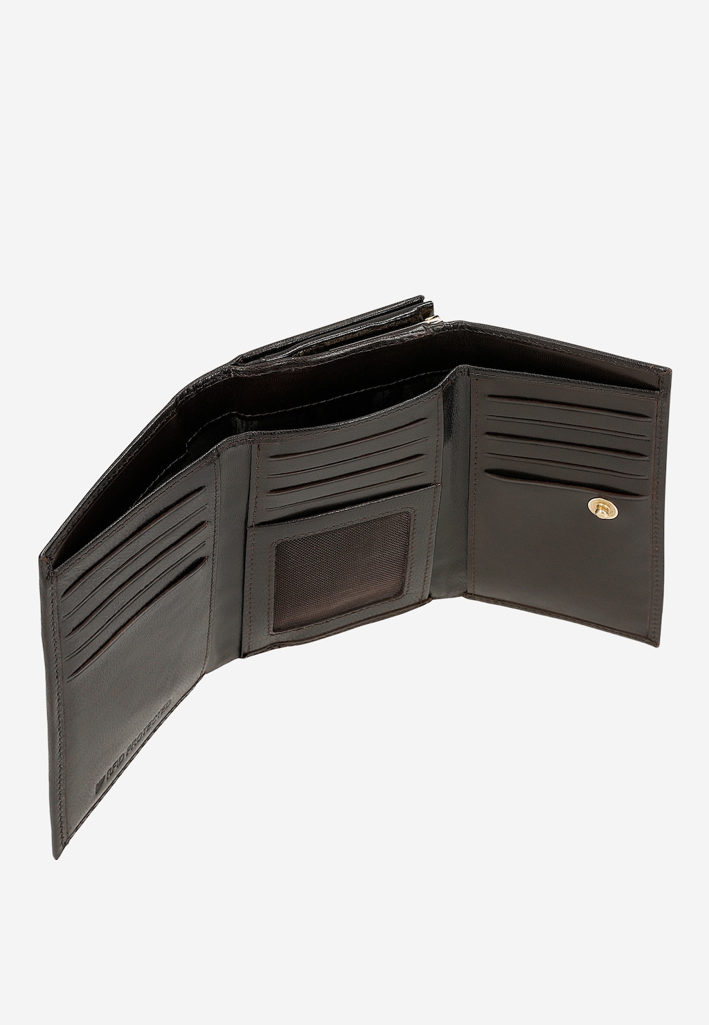 Skórzany czekoladowy portfel damski ze złotymi elementami 91085-52 Widok 7