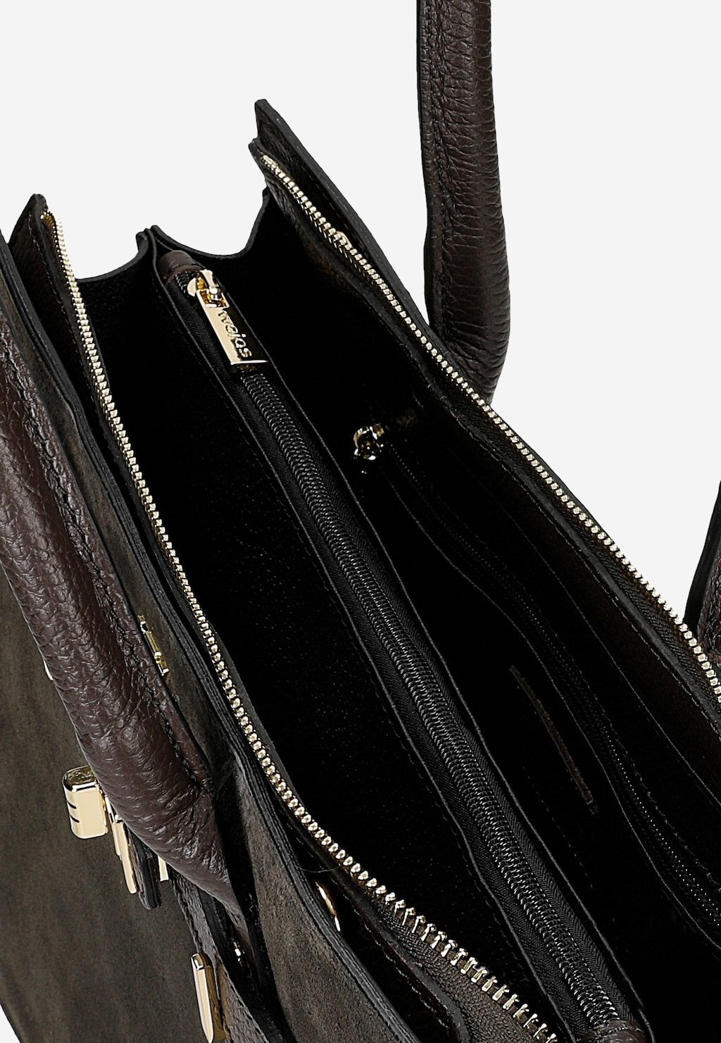 Ciemnobrązowy kuferek damski z łączonych skór 80449-72 Widok 5