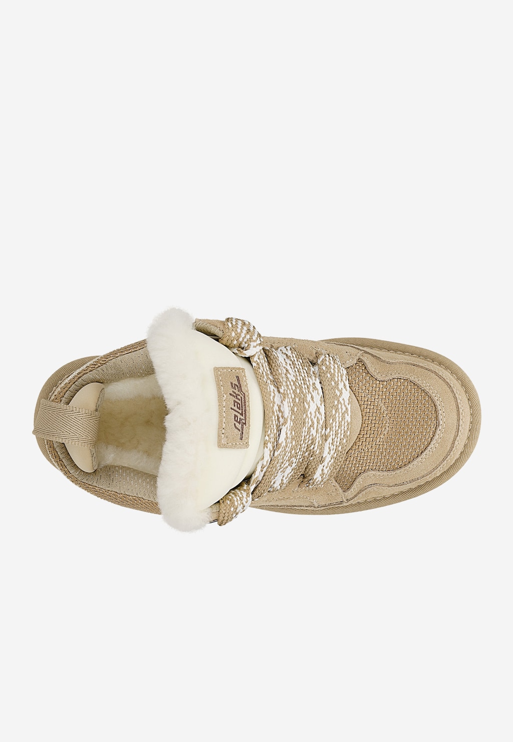 Beżowe niskie śniegowce z puchatym językiem i grubymi sznurówkami R64013-84 Widok 4