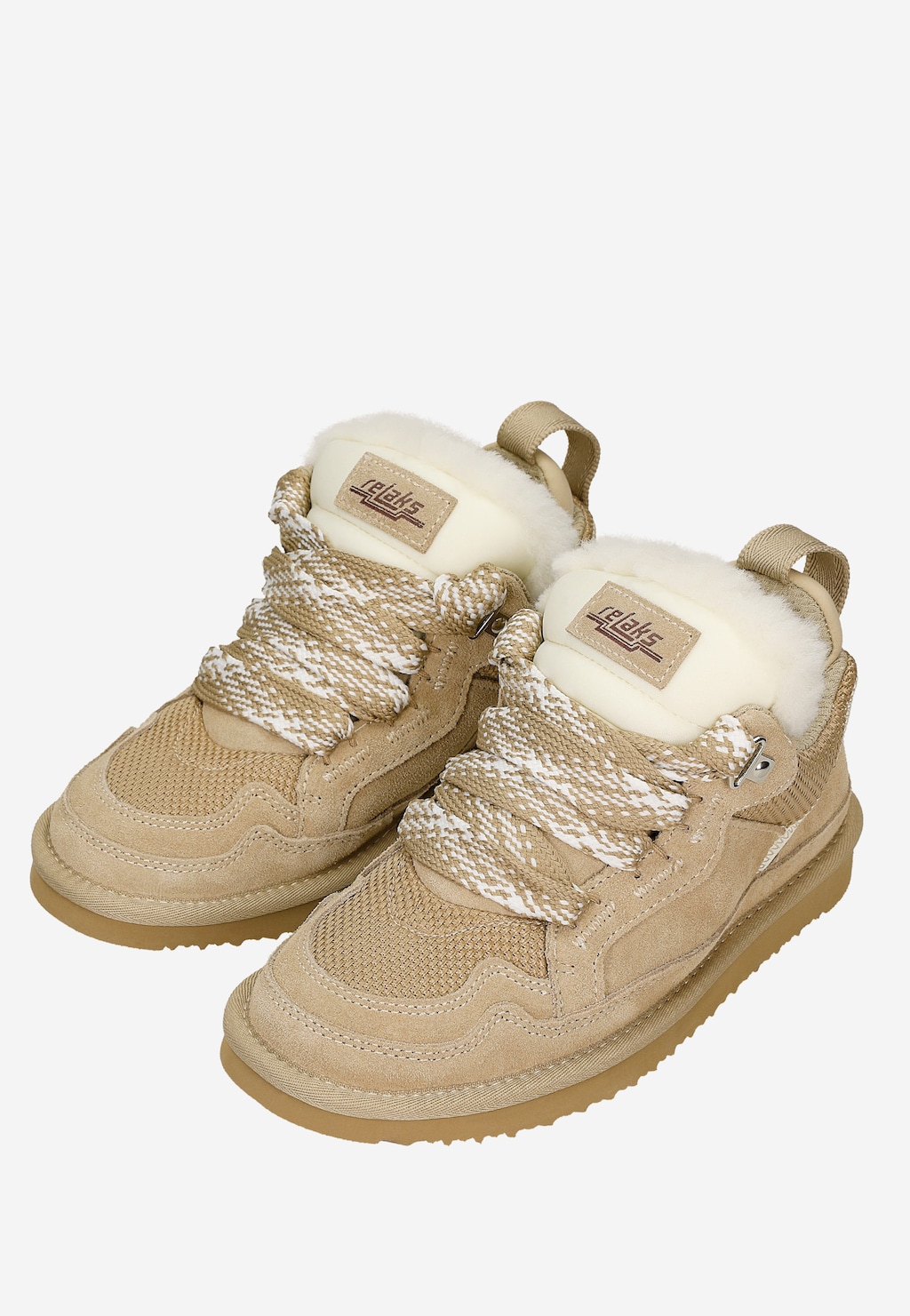 Beżowe niskie śniegowce z puchatym językiem i grubymi sznurówkami R64013-84 Widok 6