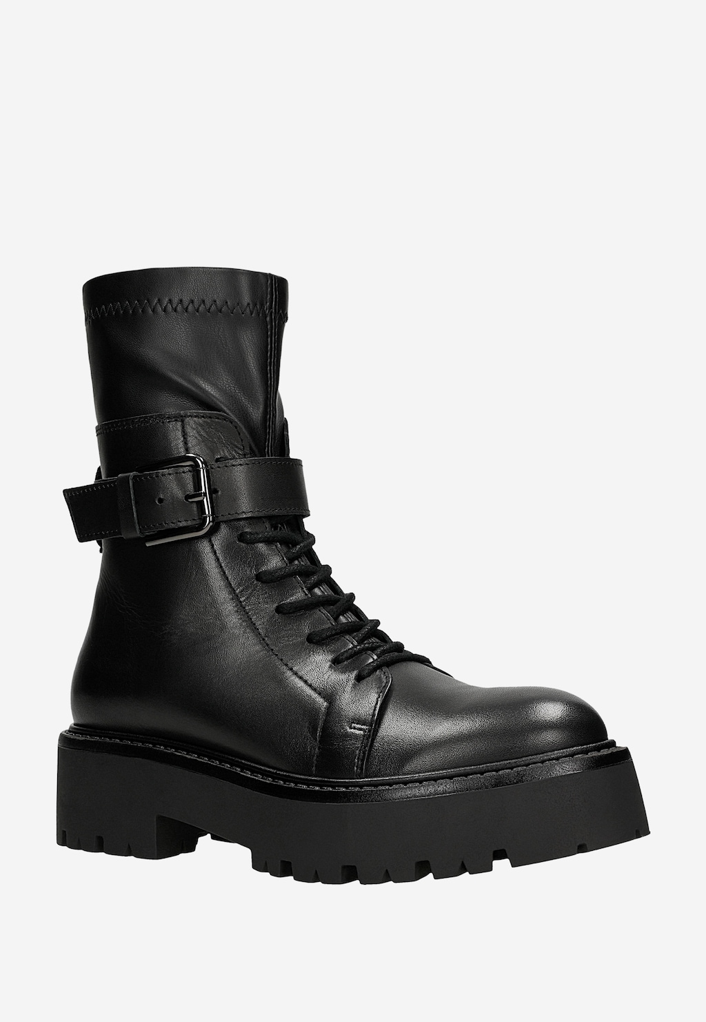 Czarne trzewiki damskie z elastyczną cholewką 64136-81 Widok 2