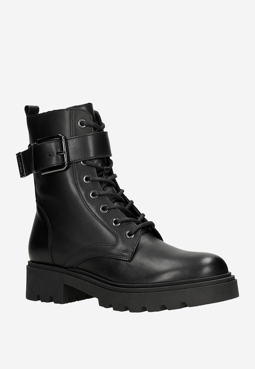 Czarne trzewiki damskie ze skóry licowej 64137-51 Widok 2