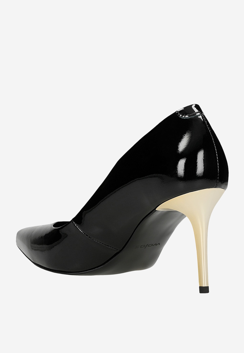 Czarne lakierowane czółenka damskie na złotym obcasie 35178-31 Widok 3