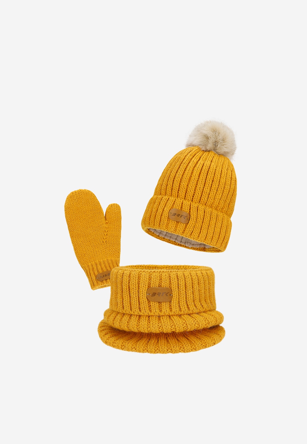 Žltý zimný set BARTEK 85601-12 čiapka s brmbolcom + nákrčník + rukavice Widok 1