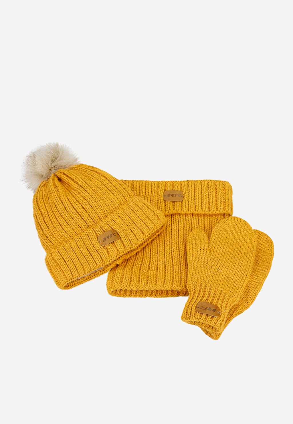 Žltý zimný set BARTEK 85601-12 čiapka s brmbolcom + nákrčník + rukavice Widok 6