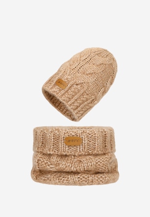 Svetlohnedý set BARTEK z merino vlny 85604-82, čiapka + nákrčník