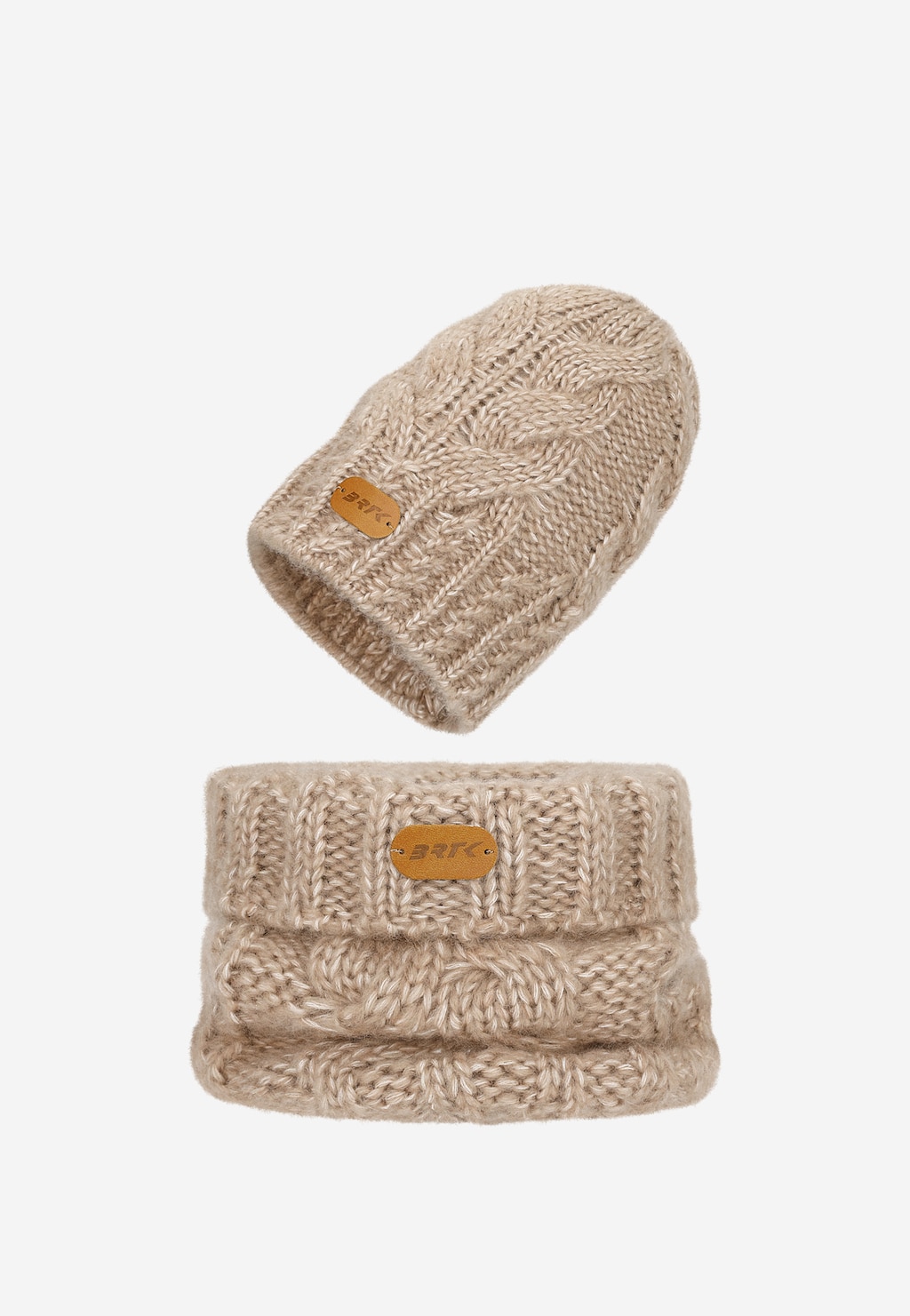 Beżowy zestaw BARTEK z wełną merino 85604-84, czapka + komin Widok 1