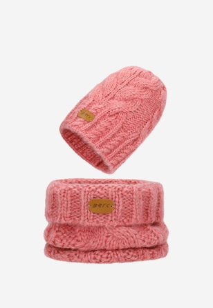 Zimowy zestaw dziewczęcy BARTEK z wełny merino 85604-85, różowa czapka + komin