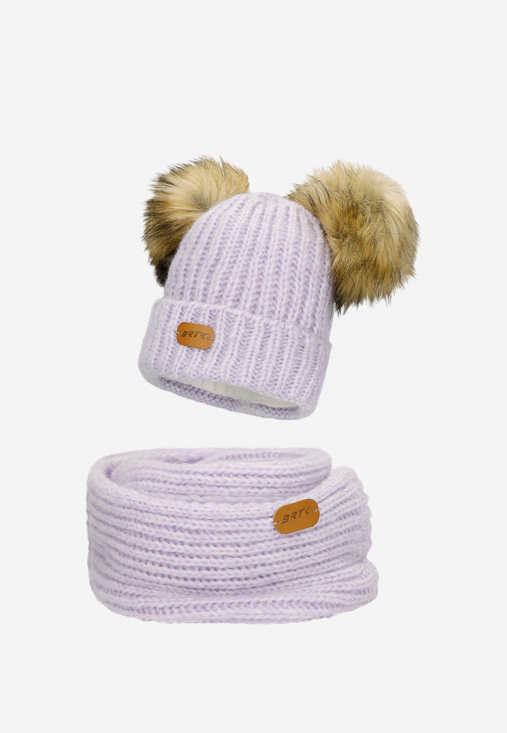 Fioletowy zestaw BARTEK 85603-86  z wełną merino - czapka z dwoma pomponami i komin Widok 1