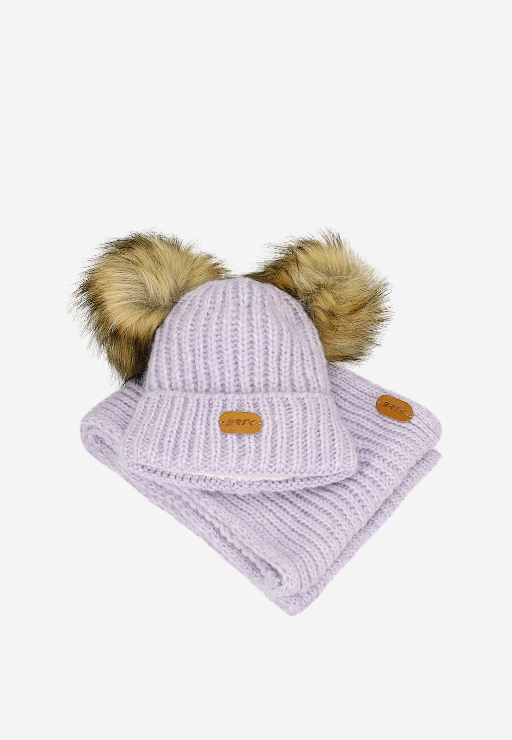 Fioletowy zestaw BARTEK 85603-86  z wełną merino - czapka z dwoma pomponami i komin Widok 4