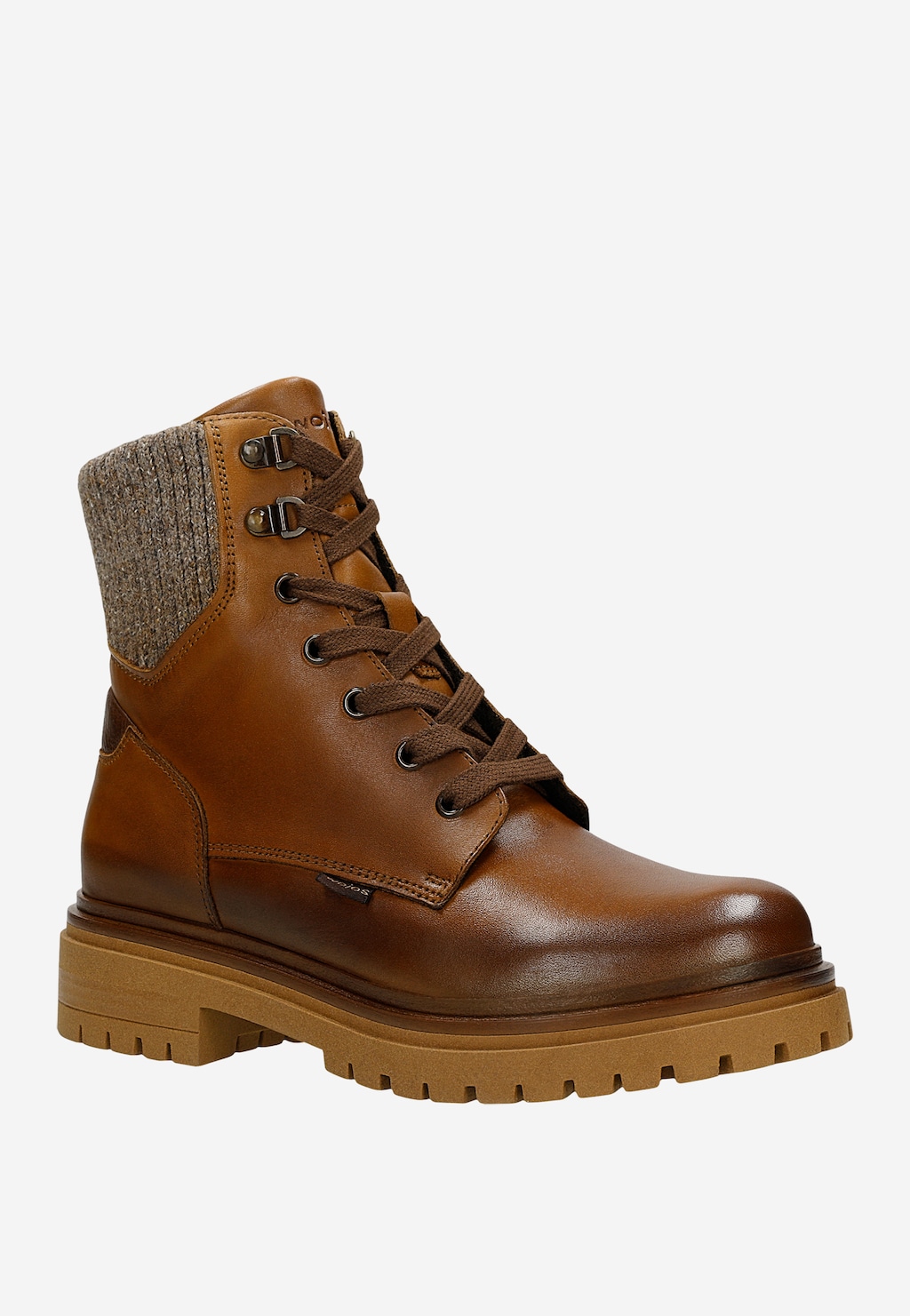 Brązowe skórzane trzewiki damskie ze skarpetą 64149-83 Widok 2