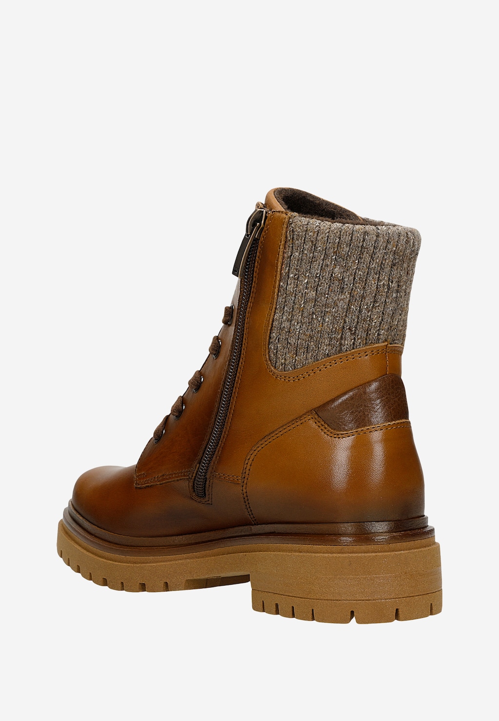 Brązowe skórzane trzewiki damskie ze skarpetą 64149-83 Widok 3