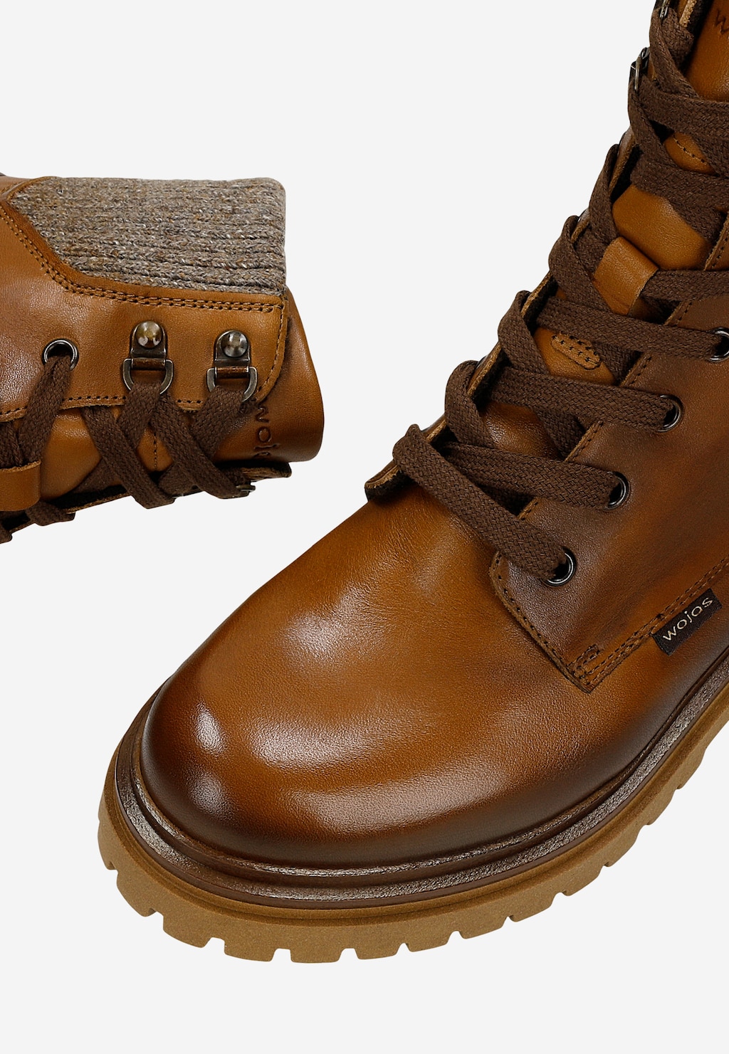 Brązowe skórzane trzewiki damskie ze skarpetą 64149-83 Widok 6