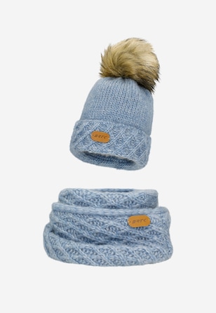 Niebieski komplet czapka + komin BARTEK 85602-86 z wełny merino