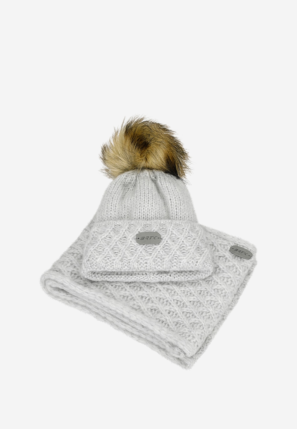 Szary zestaw BARTEK z wełną merino 85602-80 czapka z puchatym pomponem + komin Widok 4