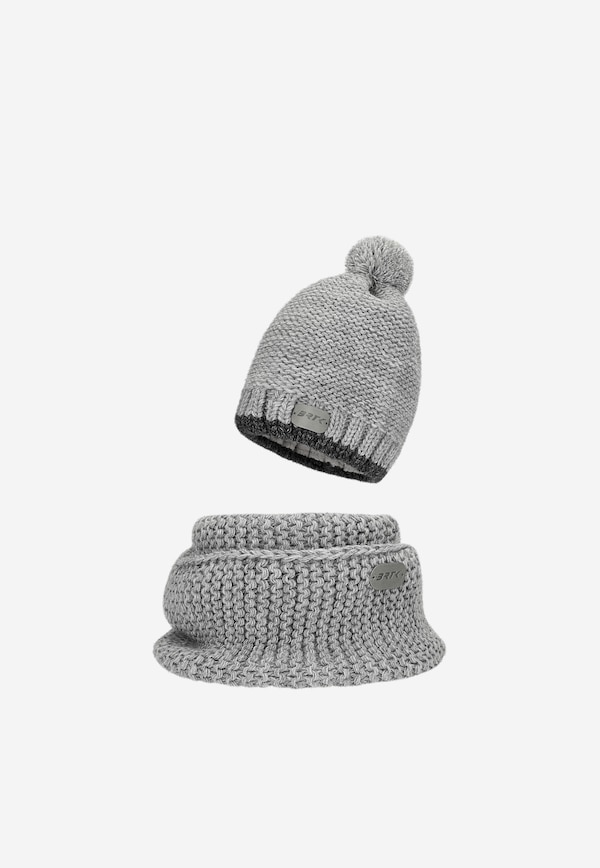 Popielaty zestaw dziecięcy BARTEK czapka z odblaskowym pomponem + komin 8560580