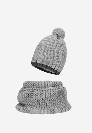 Popielaty zestaw dziecięcy BARTEK czapka z odblaskowym pomponem + komin 8560580