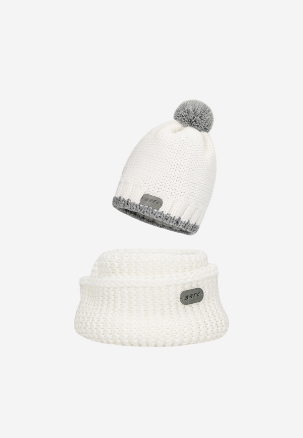 Biały zestaw BARTEK 85605-89 czapka z odblaskowym pomponem i komin
