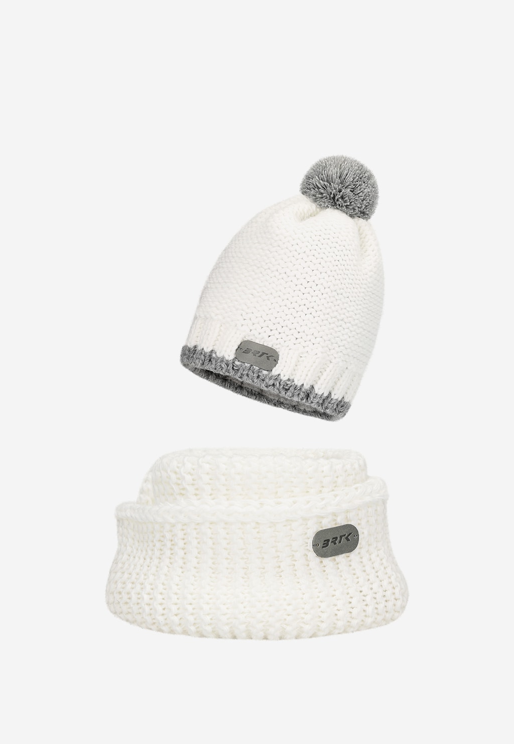 Biały zestaw BARTEK 85605-89 czapka z odblaskowym pomponem i komin Widok 1