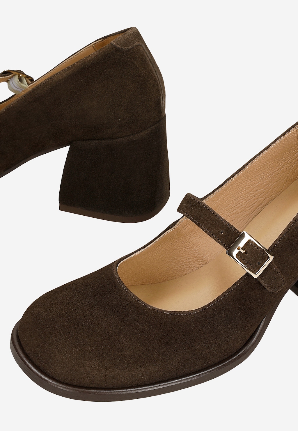 Czekoladowe czółenka Mary Jane na stabilnym obcasie 35161-62 Widok 6