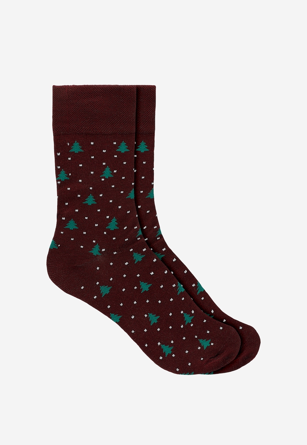Bordowe skarpety w kropki i choinki 97064-85 Widok 1